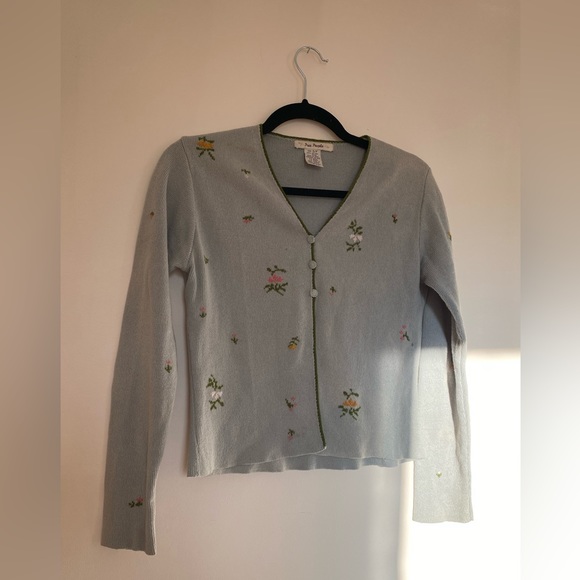 FP Rare Sage Green Embroidered Cropped Cardigan Top - Picture 1 of 7